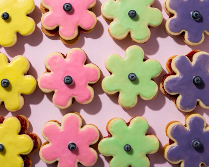 Flower Empire Sandwich Cookies with Raspberry-Rosemary Filling