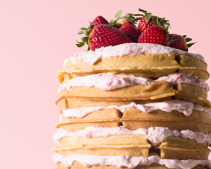 Strawberries and Cream Waffle Cake