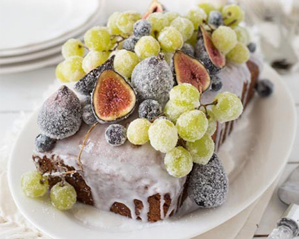 Rosewater Cake with Frosted Berries and Yogurt Glaze