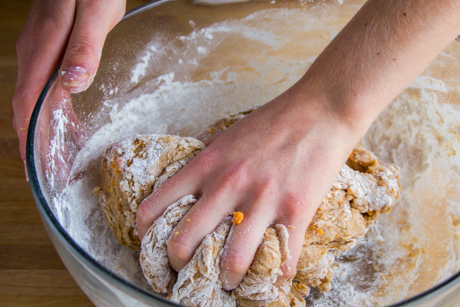 12. Knead flour into dough