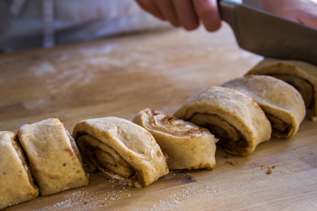 29. Slice dough into cinnamon buns